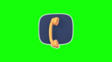 Dinamik bir 3d animasyon telefon uygulaması simgesi canlı yeşil ekran arkaplanı üzerinde pürüzsüz bir şekilde döner, dijital birleştirme projeleri için mükemmeldir.