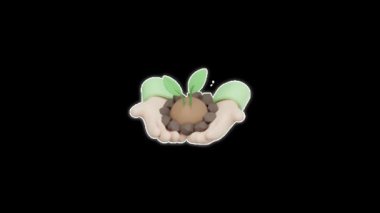 Tomurcuklanan bir tohum ile toprağı nazikçe tutan eller, çevre yönetimini sembolize ediyor ve temiz bir arkaplanda yeni bir yaşamın gelişmesini simgeliyor..