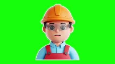 Neşeli bir çizgi film karakteri, parlak yeşil arka planda güvenlik donanımlı.