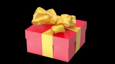 Canlı kırmızı bir hediye kutusu. Sarı bir kurdeleyle süslenmiş. Kutlamayı sembolize ediyor..