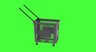 Gri bir alışveriş arabası, açık saplı, bakkaliye veya eşya taşımak için tasarlanmış..