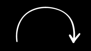 Siyah arkaplan animasyonunda aşağıya bakan kavisli okların çizimi