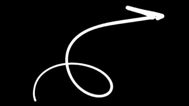 Animasyon Elleri Siyah Arkaplan, Döngü ve Eğriler Üzerinde Beyaz Kıvrımlı Ok ve Yay Çizdi