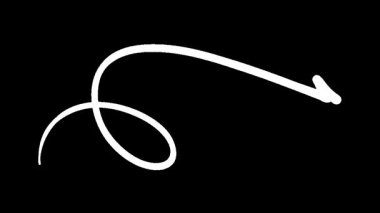 Canlandırılmış beyaz ok spiralleri ve çizgi siyah arkaplan ve yön göstergesi üzerinde evriliyor