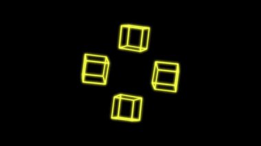 Sarı Neon Taslakları ve Dinamik Dönüşümlerle Soyut Geometrik Canlandırma