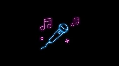Karaoke Geceleri ve Yaratıcı İçerik İçin Neon Mikrofon ve Müzik Notaları Animasyonu