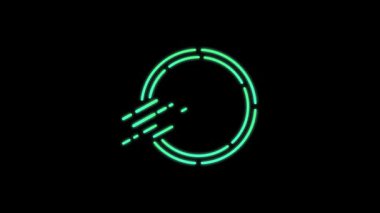 Yükleme efektleri ve yıldırım simgeleri döngü canlandırması içeren animasyon neon çember ilerleme çubuğu