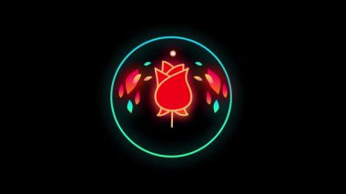 Çiçek elementleri ve neon ışıklı soyut animasyon çemberleri dijital bir sanat görüntüsü parlıyor