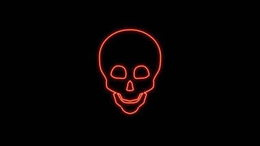 Canlandırılmış Neon Kafatası Cadılar Bayramı Tasarımları için Siyah Arkaplan Dönüşüm Dizisi