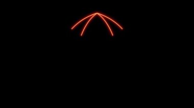 Canlandırılmış kırmızı neon şemsiyeler, çeşitli boyutlarda, siyah arka planda açılıp kapanış
