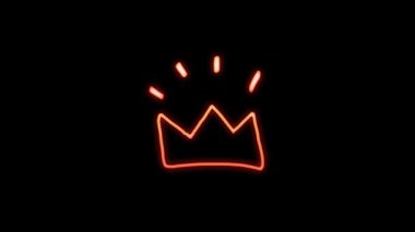 Neon Crowns Animasyon Kara Arkaplanda, Minimalist parlayan taç şekilleri kusursuz döngü