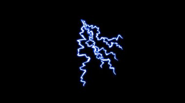 Görsel efektler ve tasarım projeleri için siyah arkaplan üzerine animasyon yıldırımı çarpması