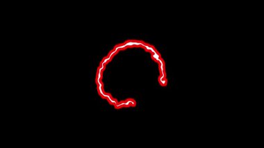 Büyüyen kırmızı bir şeklin soyut animasyonu. Siyah bir arkaplanda beyaz bir çizgi var.