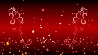Kırmızı arka planda kıvrımlar ve noktalar içeren canlı bir soyut tasarım, şenlik ve dekoratif amaçlar için ideal..