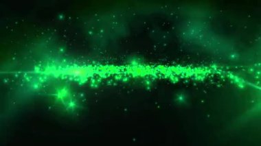 Işıl ışıl parçacıklar ve ışık efektleri ile canlı yeşil bir arkaplan, dijital tasarım ve grafikler için ideal.