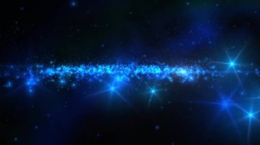 Parlak mavi ışıklar ve yıldızlarla dolu canlı bir kozmik zemin, dijital tasarım ve sunumlar için ideal..