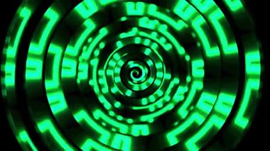 Dönen yeşil ışık deseni hipnotik spiral bir etki yaratıyor..