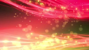 Kırmızı ve altın tonlarında parıldayan parçacıkların ve akan çizgilerin yer aldığı canlı soyut bir arkaplan.