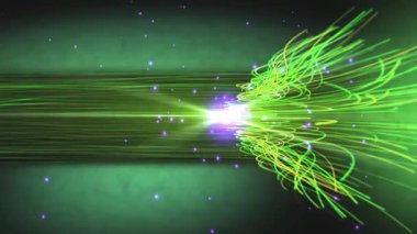 Fizikteki bilimsel kavramları gösteren hareketli enerji ve parçacıkların dinamik görselleştirilmesi.