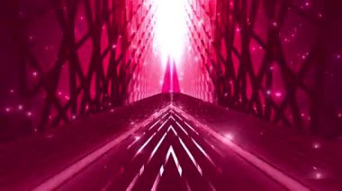 Canlı, soyut bir yol. Parlak bir ışığa götürüyor. Geometrik desenler ve derinlik hissi ile dolu..