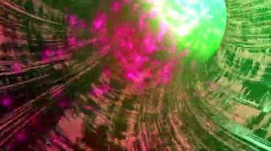 Zaman ve uzayda hareket olduğunu gösteren hareketli, kıvrımlı bir renk tüneli..