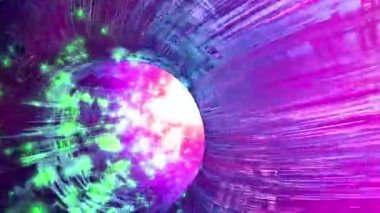 Renklerin ve kalıpların canlı bir kozmik girdabı dijital bir evrende hareket ve enerji hissi uyandırıyor..