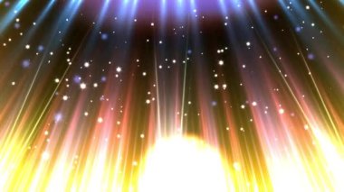 Işınlar ve ışıldayan parçacıklarla dolu canlı bir ışık patlaması enerji ve pozitiflik hissi uyandırıyor..