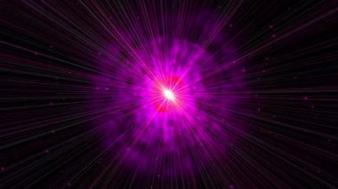 Pembe ve mor renkler saçan, enerjiyi ve evrenin gizemlerini simgeleyen canlı bir kozmik patlama..
