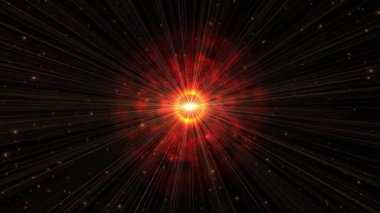 Işık ışınlarının dışarıya doğru yayıldığı canlı bir kozmik patlama, yıldızsal bir fenomeni tasvir ediyor..