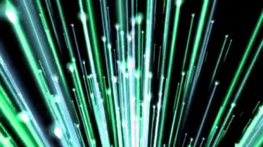Yeşil ve beyaz parıldayan ışık demetlerinin soyut bir temsili, enerji ve teknolojiyi ortaya koyuyor..