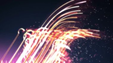 Soyut ışık izleri, karanlık bir arkaplan karşısında dinamik ve renkli bir görüntü yaratır..