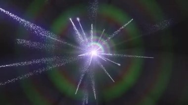 Dijital sanat tarzında enerji ya da kozmik bir fenomeni işaret eden parlak bir ışık ve parçacık patlaması..