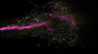 Hareket halindeki parçacıkların ve enerjinin soyut görselleştirilmesi, dinamik renkler ve ışık efektleri sergilenmesi.