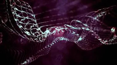 Dalgalı çizgiler ve canlı renkler içeren soyut dijital sanat, hareket ve derinlik hissi uyandırıyor.