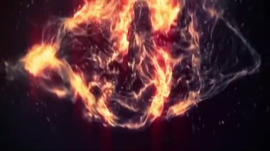 Karanlık bir arka planda dönen alevlerin dinamik tasviri enerji ve yoğunluğu çağrıştırıyor..