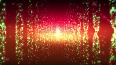 Canlı, soyut bir ışık tüneli. Parlayan parçacıklar derinlik ve hareket hissi yaratıyor..