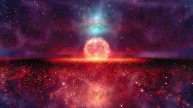 Kırmızı ışık ve yıldızların soyut arkaplanı 3 boyutlu görüntüleniyor