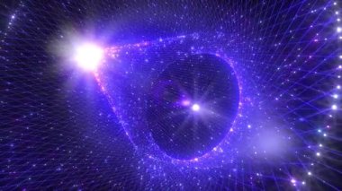 Kozmik bir görselleştirme, uzay benzeri bir ortamda yıldızların ve enerjinin birbiriyle bağlantılı canlı bir ağını gösteriyor..