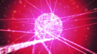 Parlayan bir kürenin enerji ışınları yayan, bilimsel kavramları sembolize eden canlı ve soyut bir temsili..