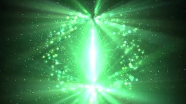 Işıl ışıl parlayan parçacıklarla dolu canlı bir yeşil ışık, mistik ve enerjik bir görsel efekt yaratır..