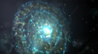 Parlayan parçacıkların ve noktaların olduğu soyut bir arkaplan. dijital teknoloji arka planı. 3d oluşturma