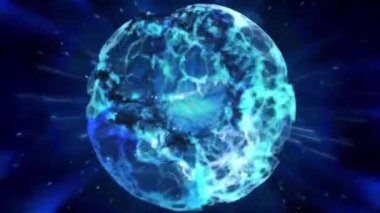 Enerji yayan, heyecan verici mavi ve siyah bir küre, kozmik ya da bilimsel bir temayı işaret ediyor..