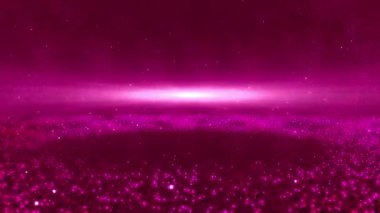 Parıldayan parçacıklarla dolu canlı pembe soyut bir arka plan rüya gibi ve atmosferik bir etki yaratıyor..