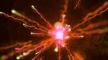 Parlayan kıvılcımlar ve yıldızlarla soyut kırmızı arkaplan