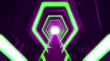 Üç boyutlu soyut arkaplan ve neon ışıkları. Neon tüneli. Uzay tüneli. 3d illüstrasyon