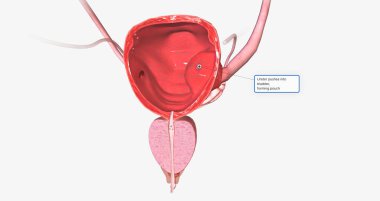 A ureterocele is a congenital defect of the ureter, the tube that carries urine from the kidney to the urinary bladder. 3D rendering