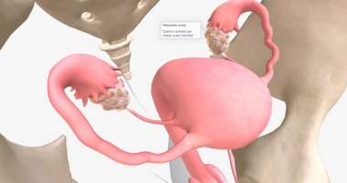 Polycystic ovary syndrome is an endocrine disorder that affects the ovaries and can lead to cystic effects. 3D rendering