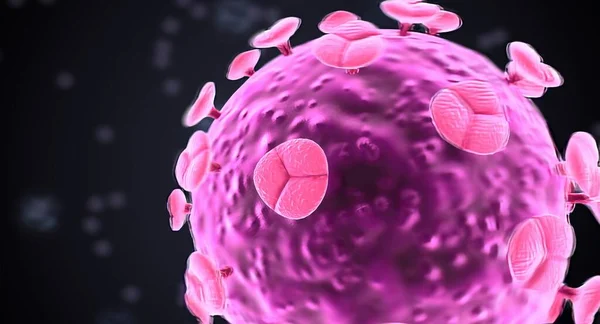 糖タンパク質と呼ばれる特殊なタンパク質がウイルス膜を覆っている 3Dレンダリング — ストック写真