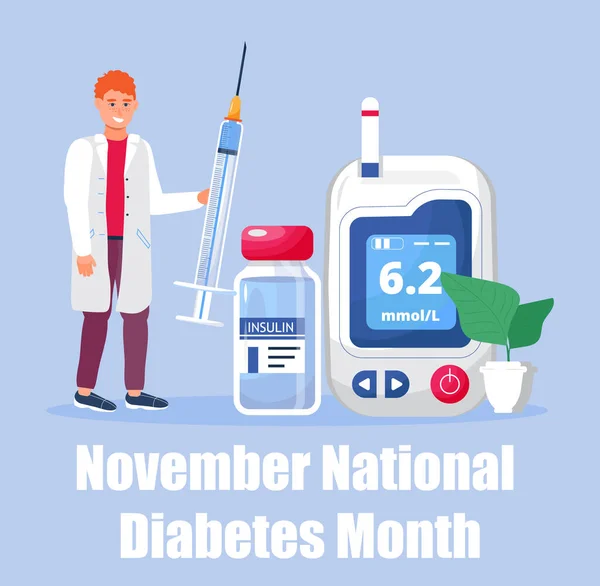 Diabetes Medvetenhet Månad November Usa Amerikanska Sjukvårdens Evenemang Doktorn Dyker — Stock vektor
