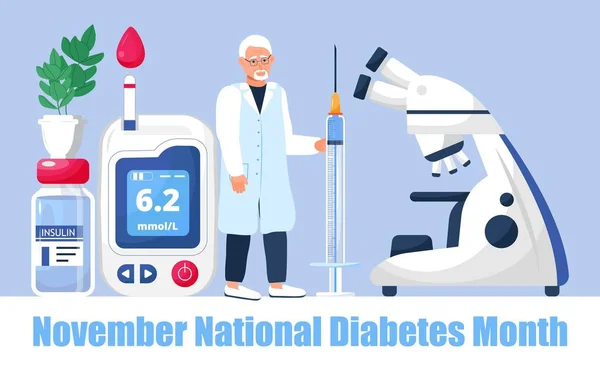 Diabetes Awareness Month November Den Usa Amerikanische Gesundheitsveranstaltung Arzt Tastet — Stockvektor